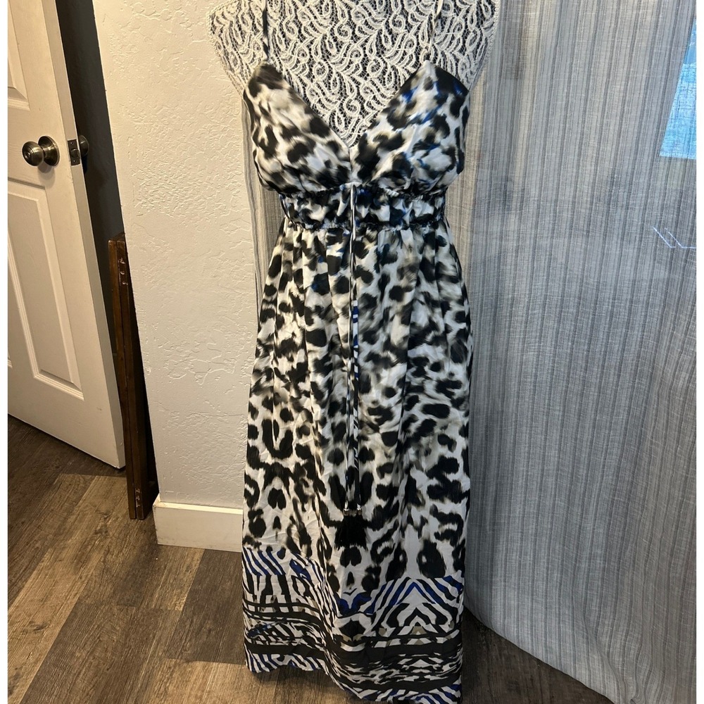Maxi Dress Womens XS Animal Print Spaghetti Strap Empire Waist Jennifer Lopez